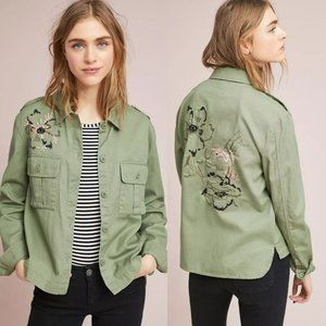 Anthropologie Embroidered Green Jacket